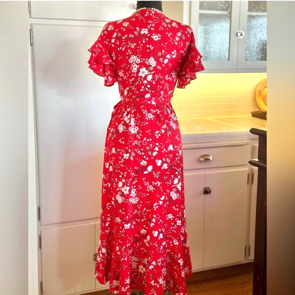 Max Studio Red Floral Wrap Dress - Picture 6 of 9